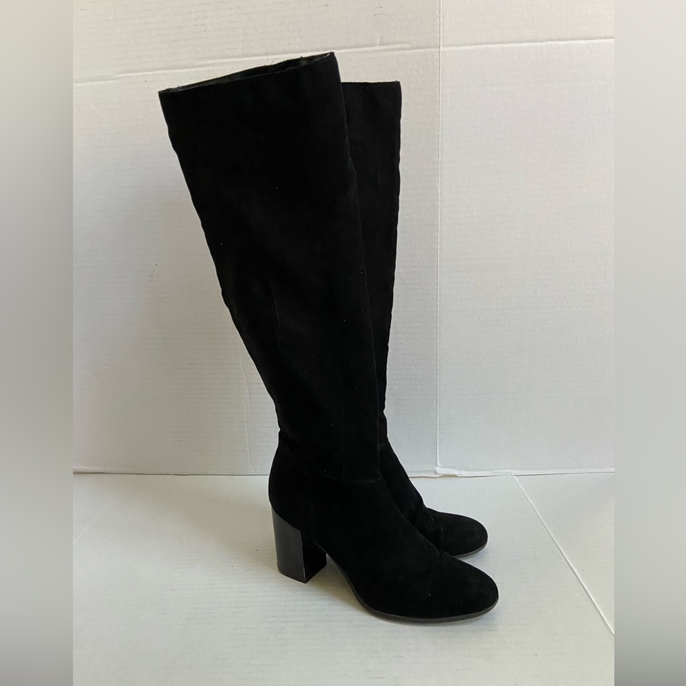 Sam Edelman Riding Boots Circus Black Leather Knee High Suede Womens Size 10